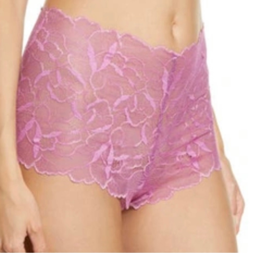 Suzy Black Kristen Lace High Waist Boyshorts Pantie in Rose Pink.